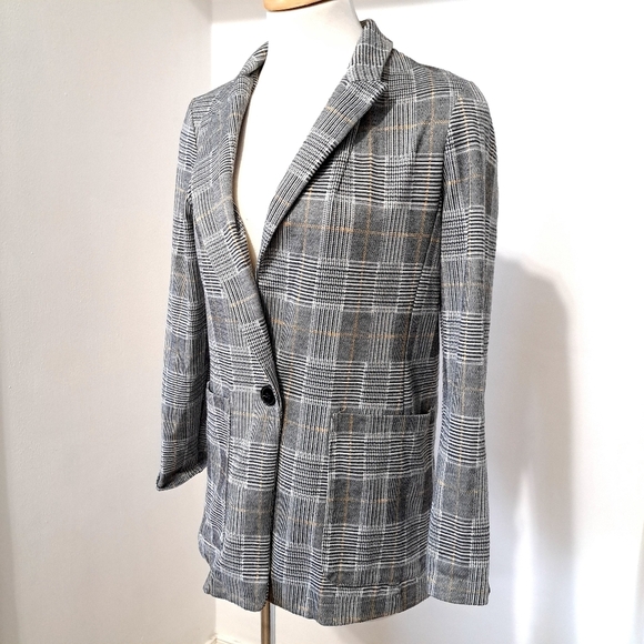 H&M | Black / white appers grey check striped women's blazer - Picture 2 of 10
